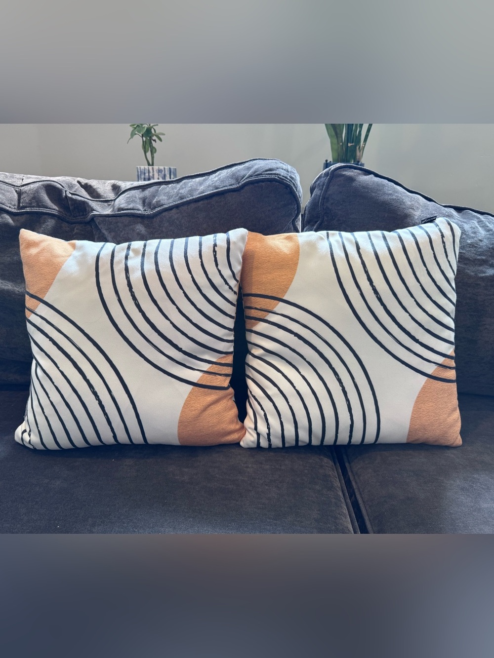Society6 Cream, Black & Gold Concentric Arc Accent Pillow Pair